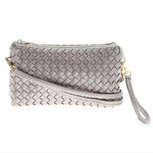 Woven Metallic Silver Crossbody & Wristlet